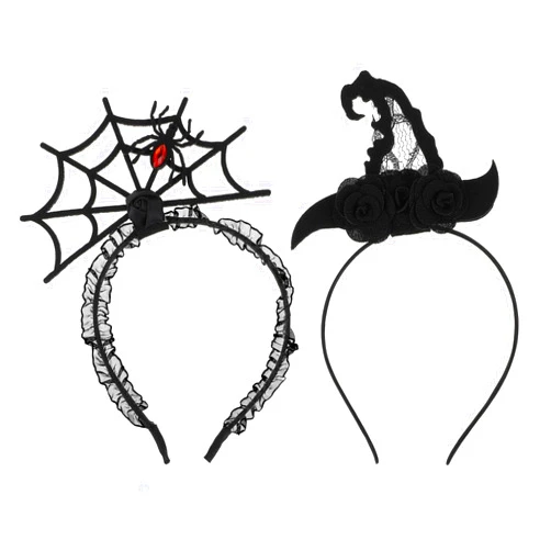 Grevosea 2 Pieces Halloween Headbands, Halloween Spider Ghost Pumpkin Hair Hoop Mini Witch Hat Hair Hoop Cosplay Devil Headband Cosplay Devil Headband for Happy Halloween Party Hair Accessories