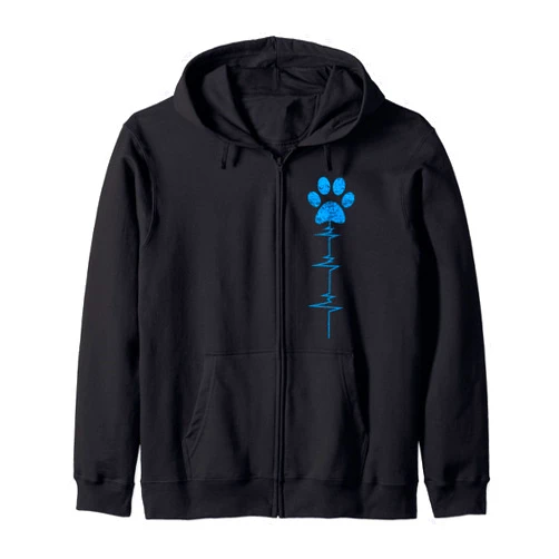 Paw Dog Lovers Gift Shirt for All Family Women's Dog Paw Print Heartbeat Shirt Women Girls Mom Zip Hoodie