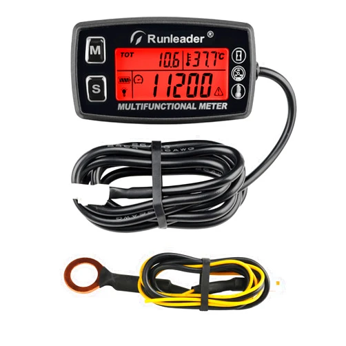 Runleader Digital Engine Temp Gauge Hour Meter Tachometer, Battery Replaceable for Lawn Mower Generator Motorcycle Pit Bike ATV Outboard Motor etc.