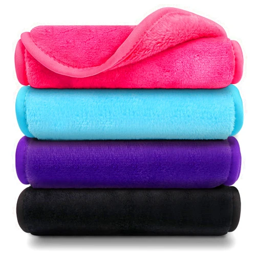 Orighty Makeup Remover Cloths Pack of 4, Reusable Microfiber Facial Cleansing Cloths, Remove Instantly Dirt, Makeup&Waterproof Mascara with Just Water, 15.5 x 7.5 in, Blue/Purple/Black/Pink