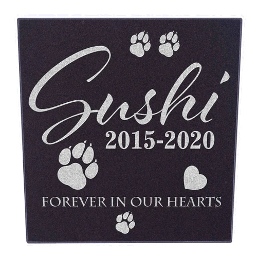 CustomizationMill Pet Memorial Stone Personalized - Granite Dog Grave Marker | 6 x 6 | Sympathy Poem, Loss of Pet Gifts, Indoor - Outdoor Pet Headstone - Forever in Our Hearts Grave Marker