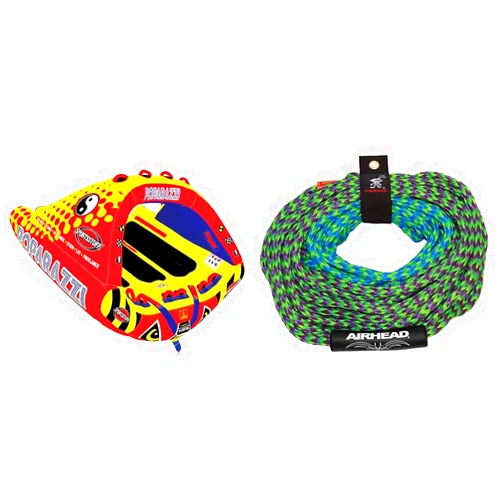 SPORTSSTUFF Poparazzi 1-3 Rider Towable Tube + Airhead 2 Section Tow Rope
