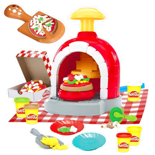 Play-Doh Stamp & Spin Pizza Playset, 8 Accessories & 5 Colors, Kids Play Food & Cooking Toys, Ages 3+