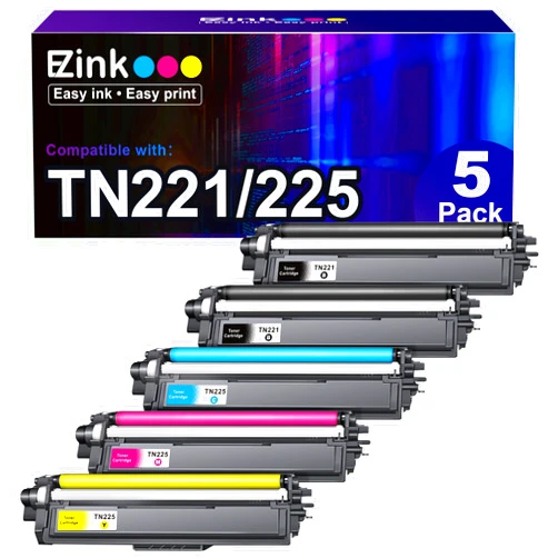 E-Z Ink Compatible Toner Cartridge Replacement for Brother TN-221 TN-225 Toner Cartridges for MFC-9130CW HL-3170CDW HL-3140CW MFC-9340CDW MFC-9330CDW (2 Black 1 Cyan 1 Magenta 1 Yellow, 5 Pack)