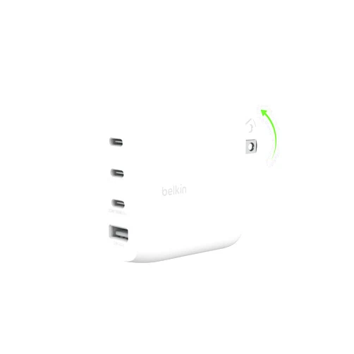 Belkin 112W 4-Port GaN Wall Charger, Multi-Port Charger Block w/USB-C Power Delivery Fast Charge & USB-A Port for MacBook, iPhone 16, iPad, Samsung Galaxy S24, Google Pixel, Nintendo Switch 2 & More