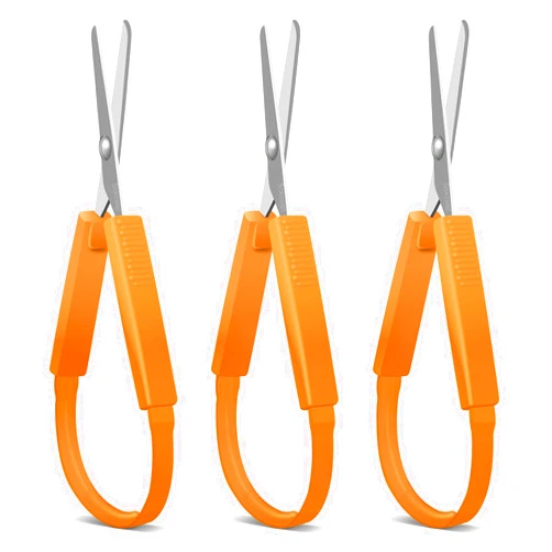 Sokoweii Mini Loop Scissors for Kids, Adaptive Design, Easy-Open Squeeze Handles (3 Pcs, Orange)