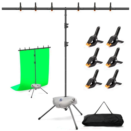 SVOPY T-Shape Backdrop Stand Kit - 8 x 5.3ft Adjustable Photo Backdrop Stand - Portable Sturdy Back Drop Stand for Photoshoots, Parties, Wedding and Decoration with 6 Spring Clamps, Sandbag, Carry Bag