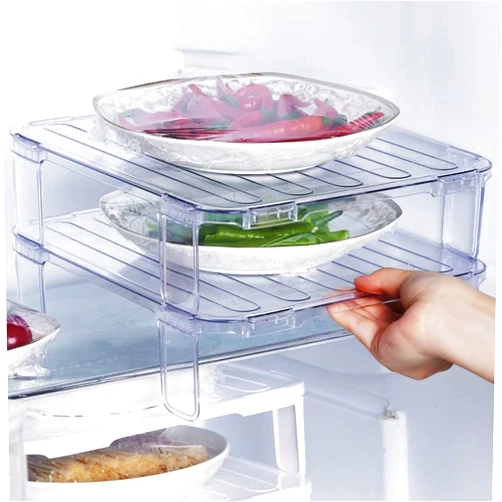 WZXXMY Refrigerator Organizer Shelf, Fridge Stackable Storage Rack 2 PACK, Clear Multilayer Container for Bowls and Plates, Freezer, Kitchen Storage, Cabinet, Pantry