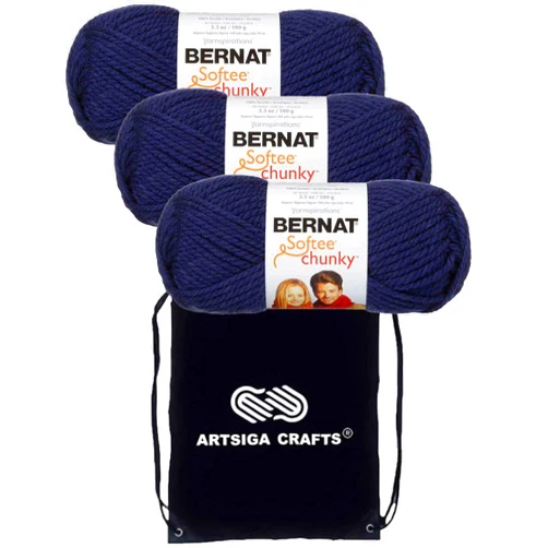 Bernat Softee Chunky Faded Denim 161128-28114 (3-Skeins - Same Dye Lot) Weight S Bulky #6 Acrylic Yarn for Crocheting and Knitting with Project Bag