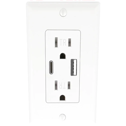 POWAWINI Wall Outlet 15 Amp, UL Listed, USB C & USB A Port, Charging Power Outlet with USB Ports, Tamper-Resistant Receptacle with Decor Wall Plates and Screws (White)