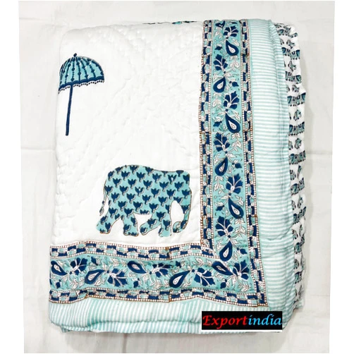 Generic Exportindia Indian Hand Block Print 100% Cotton Quilt Jaipuri Famous Razai Soft Cotton Light Weight Cotton Warm Quilt Razai King Size (King/Queen Size 90x108 Inch)