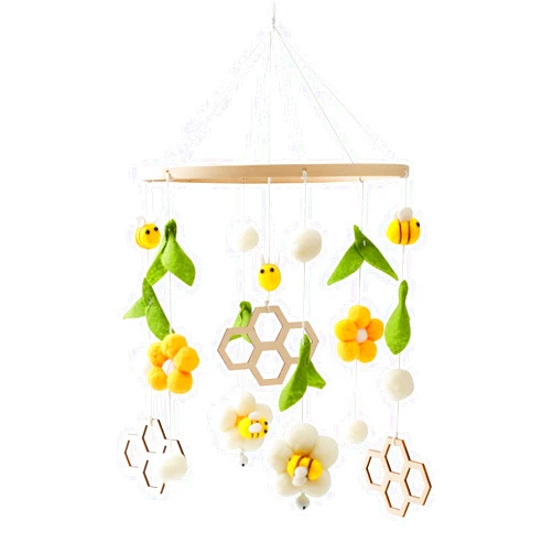 Mamimami Home Baby Crib Mobile Wooden Wind Chime Bed Bell,Neutral Baby Crib Mobile,Baby Mobile for Crib,Handmade Baby Mobile,Bee Baby Ceiling Mobile Baby Nursery Decoration (Bee-2)