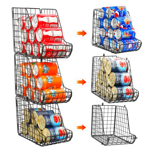 X-cosrack Stackable Can Organizer for Pantry 3Pack，Standing Dispenser Storage Bins,Metal Wire Basket Beverage Pop Soda Rack Stand Kitchen Pantry Countertop Cabinets,Stacking Canned Food Holder