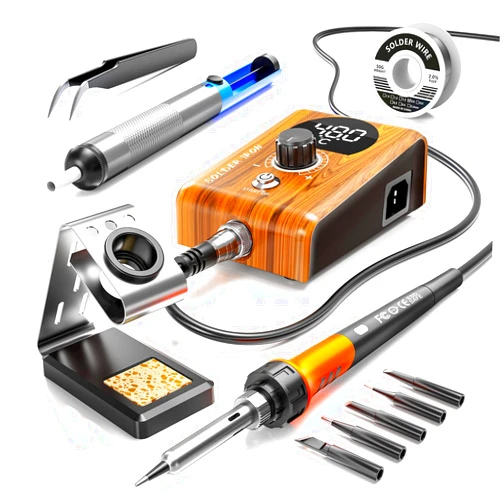 MEAKEST 90W Digital display soldering station, stable knob control, independent switch power supply, tin wire, tin absorber, anti-static tweezers, 5 soldering iron tips, handle fixed bracket
