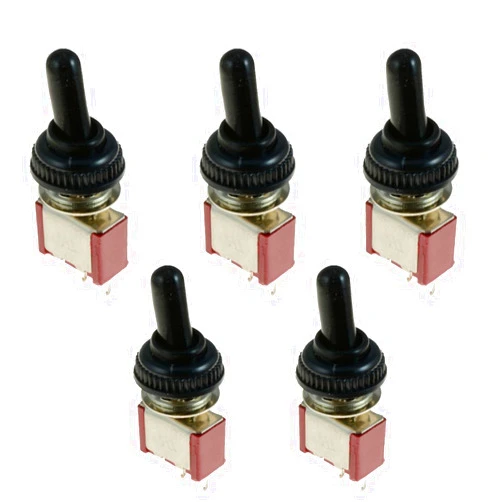 ESUPPORT On/Off Mini Miniature Toggle Switch Car Dash Dashboard SPST 2Pin Waterproof Cap Cover Pack of 5