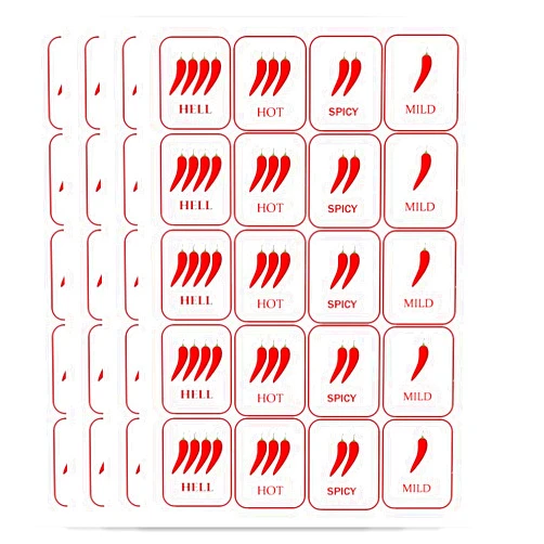 Generic 4-Level Spicy Indicator Stickers Red Chili Pepper Labels 0.75×1 Inch Spicy Stickers for Food Packaging, Restaurants, and Home Kitchens（500 Pcs）