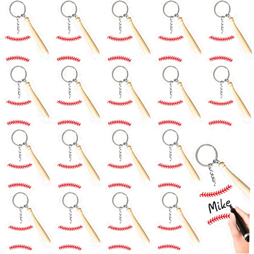 Muiyaneq 20 PCS Baseball Acrylic Keychain,Large Size Baseball Keychain Blanks Kit,Sports DIY Keychain with Mini Baseball Bat for DIY Crafting,Sublimation,Sports Party Favor,Goodie Bags