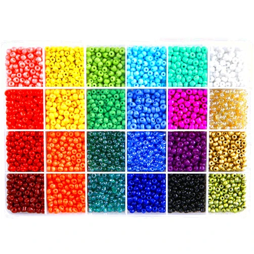 Efivs Arts Glass Seed Beads for Bracelet Making Kit, 24 Colors 6/0 4mm Small Pony Beads Multicolor Beading Beads with Container Box for Jewelry Making - Approx 6000pcs