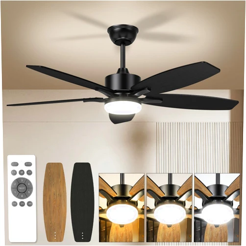 Hisummer 42 Inch Farmhouse Ceiling Fan with Light, Small Modern Black Ceiling Fan with Light and Remote, 5 Blades Indoor/Outdoor Bedroom Fan Light with 3CCT,6 Speeds Ceiling Fan for Patios,Living Room