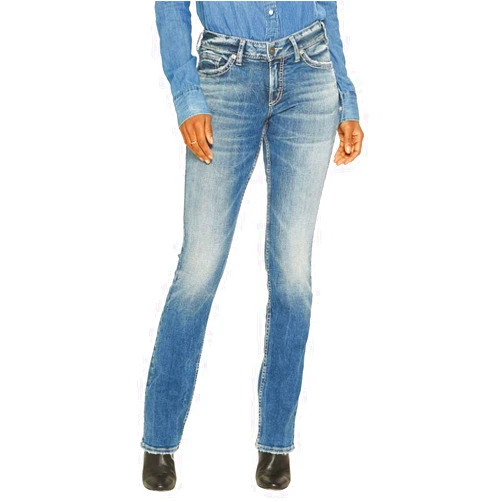 Silver Jeans Co. Women's Suki Mid Rise Curvy Fit Slim Bootcut Jeans, Medium Vintage, 27W x 33L