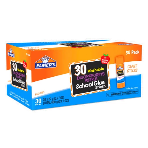 Lovithanko Elmers E605 Disappearing Purple All Purpose Glue Sticks Purple/Clear 30/Box
