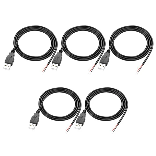 MEIRIYFA USB 2.0 Pigtail Cable - Male Plug 2 Pin Open End Bare Wire, USB A Male to 2 Pin Bare Wire Power Extension Cable 24AWG 5V 2.5A 2 Cores for DIY Replacement Repair-1M (5 PCS)