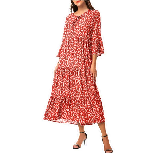 VIISHOW Womens 3/4 Sleeve Casual Bohemian Midi Dress