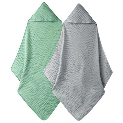 Cutebe 2 Pcs Baby Towels with Hood,100% Muslin Cotton Baby Bath Towels for Baby,Toddler,Infant,Soft and Absorbent Baby Essentials