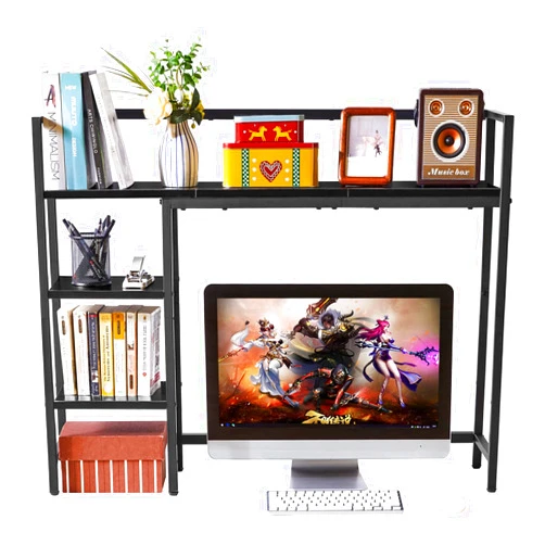 IBUYKE Desk Shelf,Computer Desktop Bookcase,37.8 Inch Multipurpose Wood Desk Hutch Bookshelf for Computer,4 Tier Desk Organizer for Office Home Dormitory,Black TMZ005B