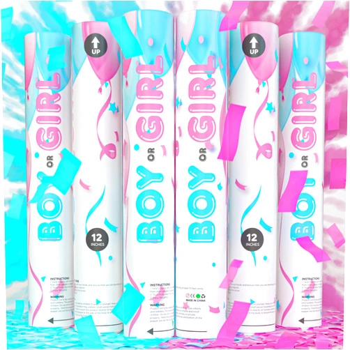 TUR Party Supplies (3 Pink Confetti & 3 Blue Confetti) Baby Gender Reveal Confetti Cannon with Holi Powder | TUR Party Supplies | 12 inch Biodegradable Gender Reveal Cannons For Gender Reveal Decorations & Party