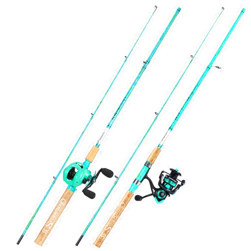 Sougayilang Fishing Rod and Reel Combo, 2-Piece 5-Foot 6-Inch Graphite & Fiberglass Rod, Durable and Strong, Quickset Anti-Reverse Fishing Reel (1Pack/2Pack)