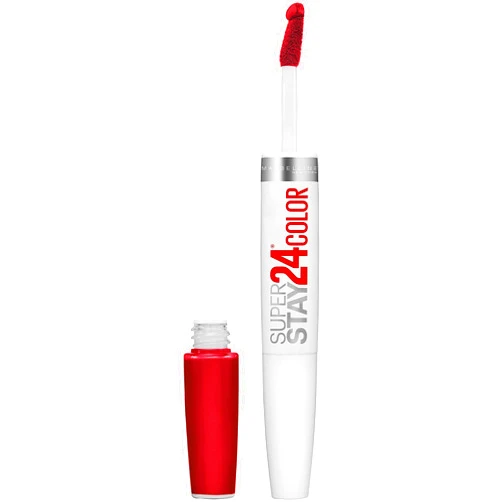 Maybelline Super Stay 24, 2-Step Liquid Lipstick Makeup, Long Lasting Highly Pigmented Color with Moisturizing Balm, Optic Ruby, Ruby Red, 1 Count