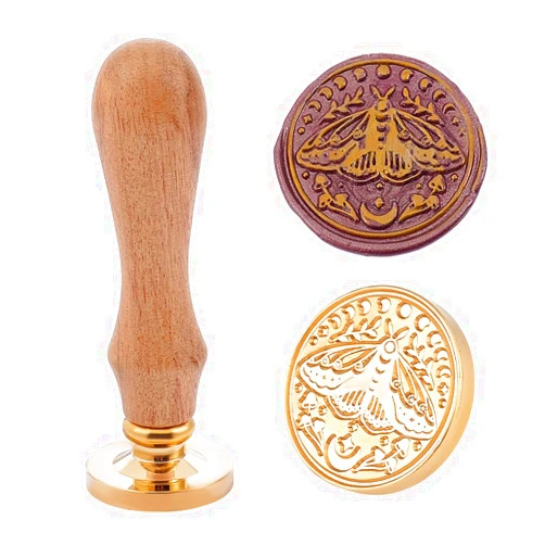 PH PandaHall Butterfly Wax Seal Stamp 30mm Brass Head Sealing Stamp Star Moon Mushroom Sealing Wax Stamp for Wedding Invitation Gift Wrapping Envelopes Wine Package Spring Decoration