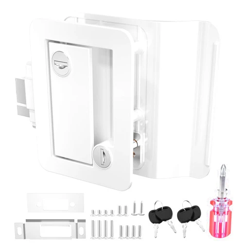 RISTOW Upgraded RV Door Locks for Travel Trailers with Paddle Deadbolt, Camper Door Latch Lock Replacement Kit for Trailer Door Camper Horse Trailer Cargo Hauler White