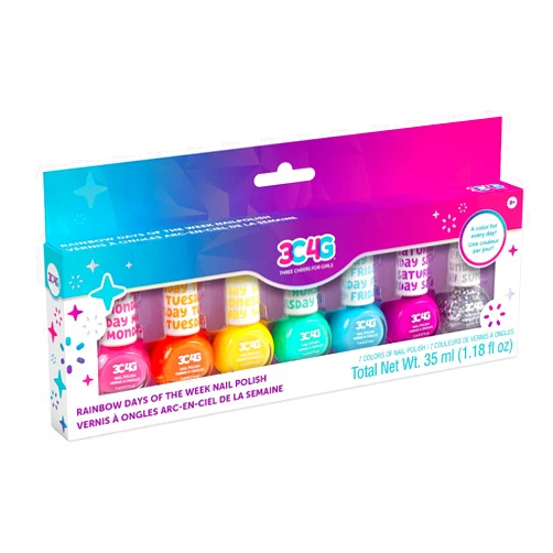3C4G Rainbow Bright Nail Polish Days of The Week - Nail Polish Set for Girls & Teens - Includes 7 Colors - Non-Toxic Nail Polish Kit for Kids Ages 8+ by Make It Real