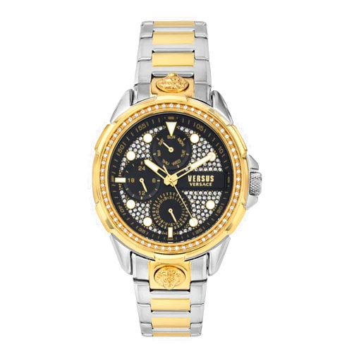 Versus Versace Collection Luxury Mens Watch Timepiece with a Two Tone Bracelet Featuring a Two Tone Case and Black Dial
