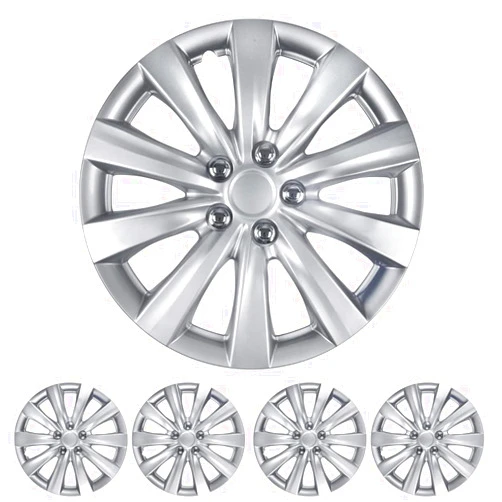 BDK (4-Pack) Premium 16 Inch Rim Wheel Cover Hubcaps for Cars Trucks SUVs Vans, Direct OEM Replacement Universal Fit Snap-On ABS Hubcaps 16 inch Wheel Covers - Set of 4 Hub Caps - 10-Spokes Silver