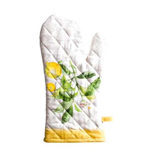 Maison d' Hermine Cooking Gloves 100% Cotton Heat Resistant 7 Inch x 13 Inch Oven Mitt with Loop, Handling Hot Pans BBQ Cooking Grilling Microwave, Limoncello - Spring/Summer
