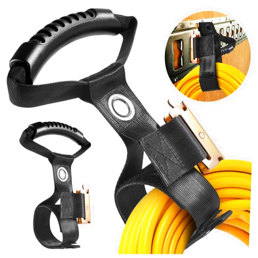 Suemisi E Track Storage Straps,Cord Holder Organizer, E Track Extension Cord Carrying Strap,E-Track Accessories Adjustable Hook and Loop Strap with Handle for Garage Cargo Van,Truck, Cords (4)