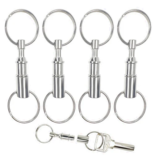 Tenalleys 4 Pack Quick Release Keychain Detachable Pull Apart Keychain Dual Pull Apart Key Chain(Silver)