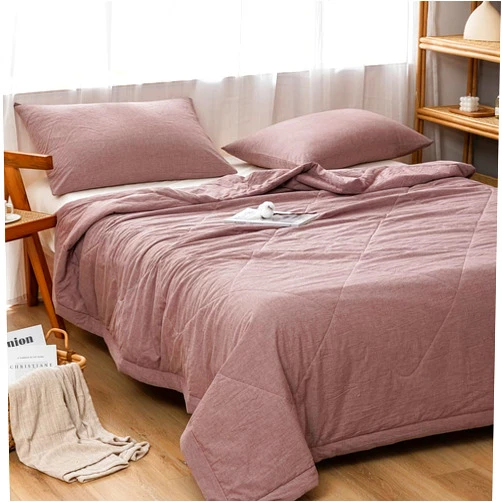 NTCOCO Comforter Set Thin Quilt Summer Lightweight Comforter,100% Washed Cotton,Machine Washable,Soft Comfy Breathable Can Sleep Naked (Pale Mauve Red, Twin)