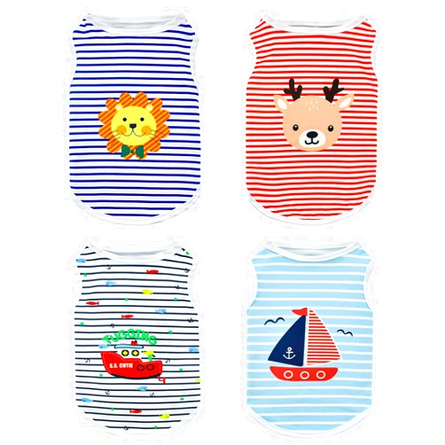 Vehomy 4 Pack Dog Shirts Striped Pattern Dog Summer Tee Shirt Pet Sleeveless T-Shirt Dog Breathable Cooling Tank Top Soft Vest for Small Medium Dogs Puppies Cats M