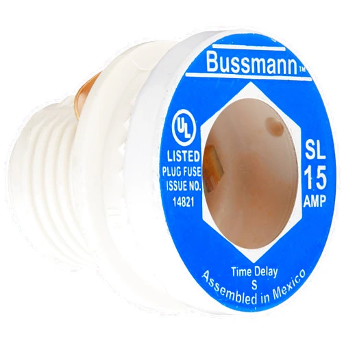 Bussmann BP/SL-15 15 Amp Time Delay Loaded Link Rejection Base Plug Fuse, 125V UL Listed Carded, 3-Pack