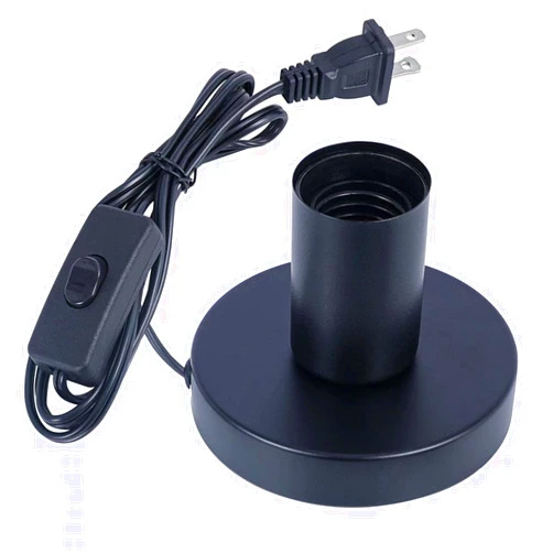 AdiyZ Industrial Table Lamp Base,Small Polished Metal Desktop Light Sockets Base Only,Vintage E26/E27 Edison Screw Light Bulb Holder Base 5.57ft Cord on/Off Switch with US Plug(Black Color)