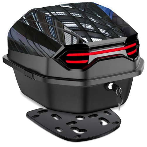ABESTME Motorcycle Top Case, Motorcycle Tour Tail Box Scooter Trunk Luggage Top Lock Storage Lockable Waterproof Carrier Plastic Case with Mounting Hardware - 35L Capacity - Can Store Helmet - Black