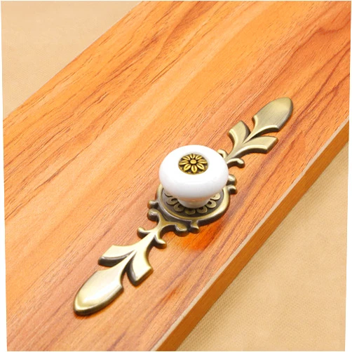HUAMULAN 8 Pack Retro Ceramic Knobs,Vintage Dresser Kitchen Petal Cabinet Pulls Zinc Alloy Base Back Plate Cupboard Wardrobe Drawer Door Handles,Bronze Base