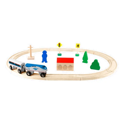 Amtrak Wooden Amtrak Train 20 Piece Set Compatible with Other Railroads w/Station-Track & Signs, One Size