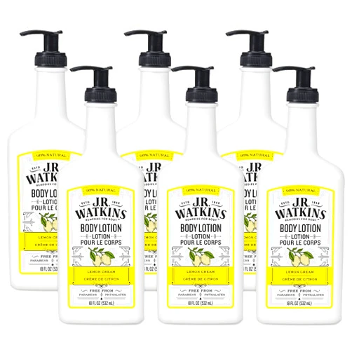 J.R. Watkins Natural Hand & Body Lotion, Lemon Cream, 18 Ounce (Pack of 6)
