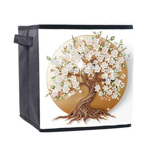 JZHYOAN Diamond Art Large Storage Basket for Family, DIY Foldable Dispenser Basket, Large Storage Cubes with Baseplate, Home Office Living Room Bedroom Organization Box-Tree