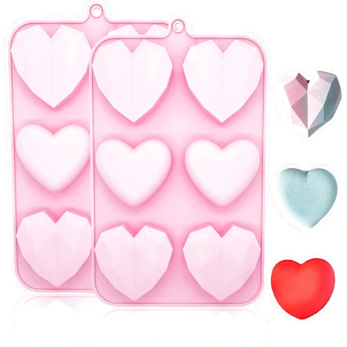 LLchunyun Valentine's Day Silicone Molds 2PCS Large 3D Diamond Heart Shape Chocolate Molds Soap Molds Cookie Cake Silicone Heart Molds for Candy Jello Candle Cake Molds for Baking